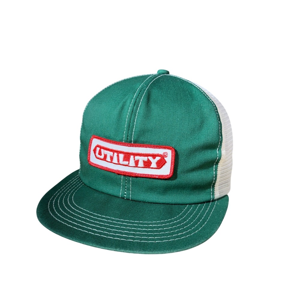 Vintage Utility Patch Trucker Hat Green White Mesh Snapback Cap